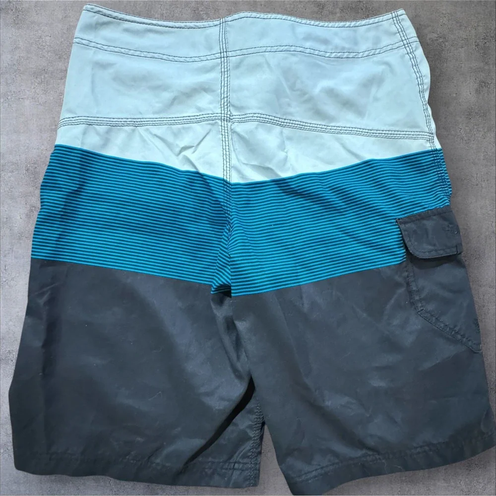 Hurley Board Shorts Men's 30 Blue Colorblock Striped Swim Trunks Surf Skate